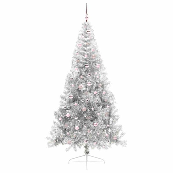 vidaXL K&uuml;nstlicher vorbeleuchteter Weihnachtsbaum Silber 240 cm PET