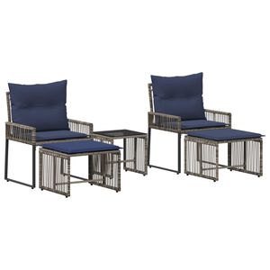 vidaXL Gartenm&ouml;bel Set 11 pcs Grau und Marineblau Poly-Rattan