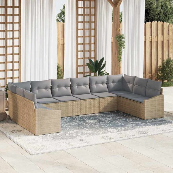vidaXL Gartensofa-set 10 pcs Beige und Hellgrau Poly-Rattan