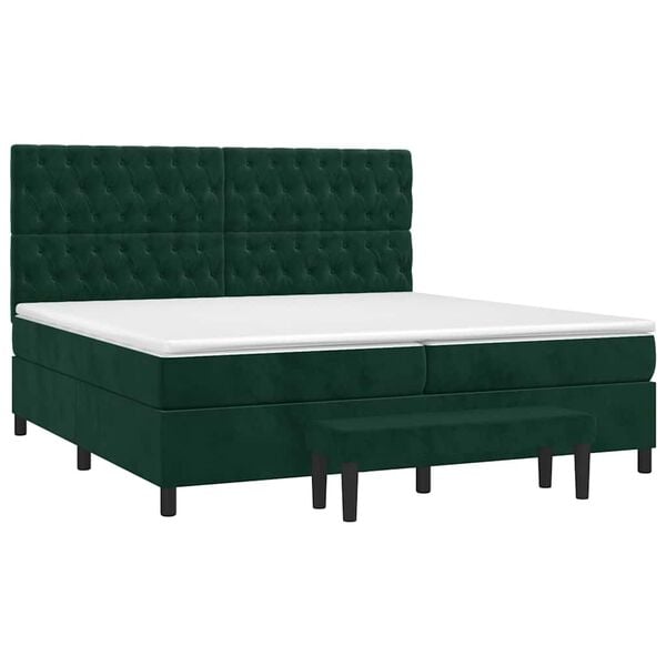 vidaXL Boxspringbett mit Matratze Dunkelgr&uuml;n 200x200 cm Samt