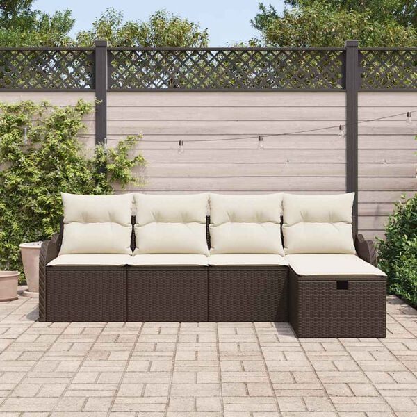 vidaXL Garten-Sofa-Set mit Kissen 5 pcs Braun und Creme Poly Rattan