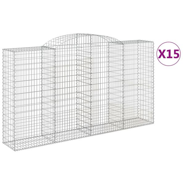vidaXL Gabionen mit Hochbogen 15 Stk 300x50x160/180cm Verzinktes Eisen