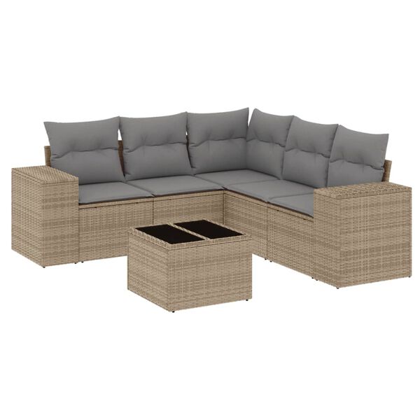 vidaXL 6-tlg. Garten-Sofagarnitur mit Kissen Beige Poly Rattan