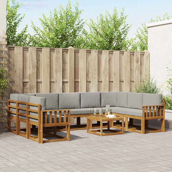 vidaXL Outdoor-Sofagarnitur mit Kissen 10 pcs Nat&uuml;rlich und Hellgrau