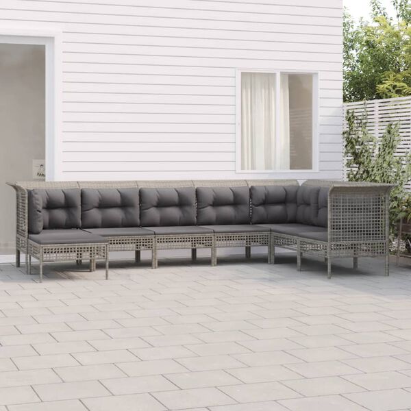 vidaXL 8-tlg. Garten-Lounge-Set mit Kissen Grau Poly Rattan