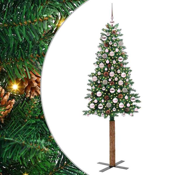 vidaXL Schlanker Weihnachtsbaum mit 300 LEDs mit Ständer Grün 180 cm