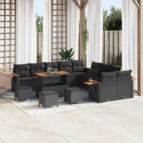 vidaXL Gartensofa-set mit Kissen 14 pcs Schwarz