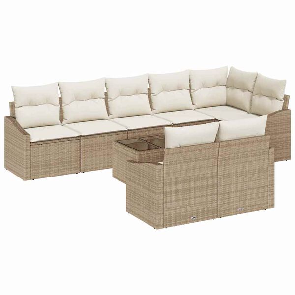 vidaXL Sofa Set mit Kissen 9 pcs Beige Poly Rattan
