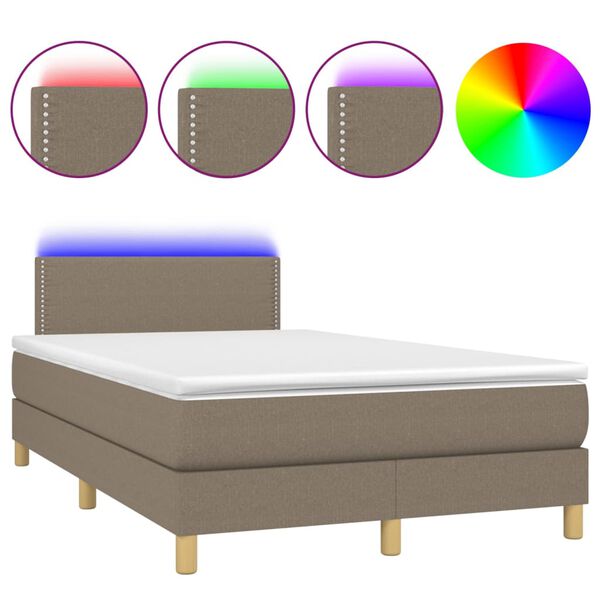 vidaXL Boxspringbett mit Matratze & LED Taupe 120x200 cm Stoff