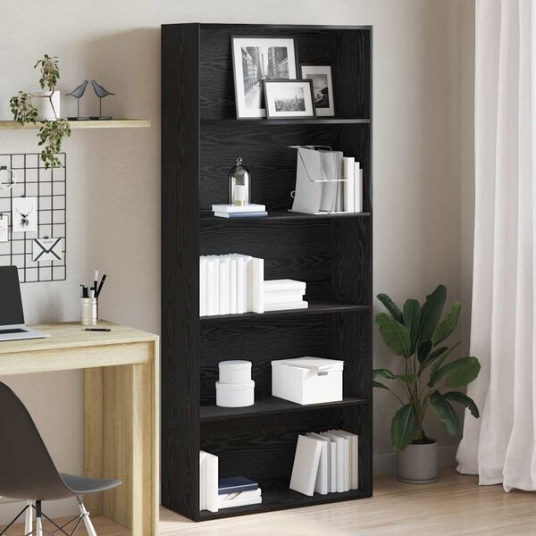vidaXL B&uuml;cherregal Schwarz Eichen-Optik 80x30x189 cm Holzwerkstoff