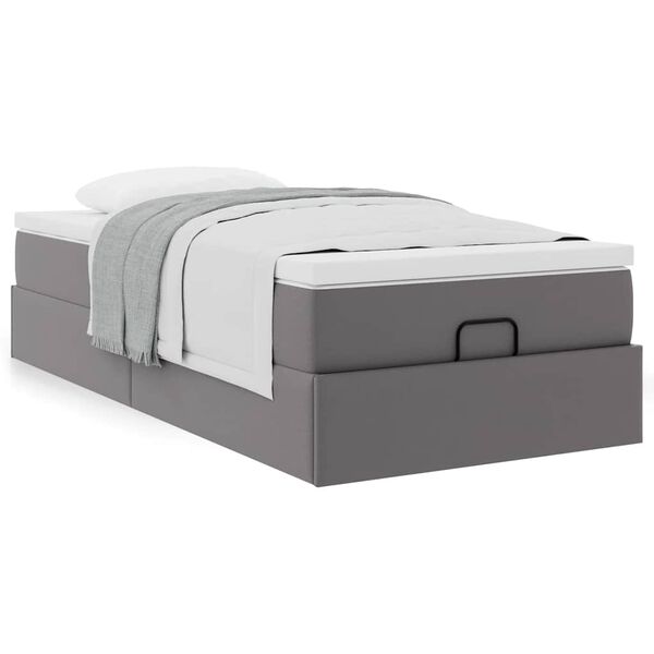 vidaXL Ottoman-Bett mit Matratze Grau 90x200 cm Kunstleder
