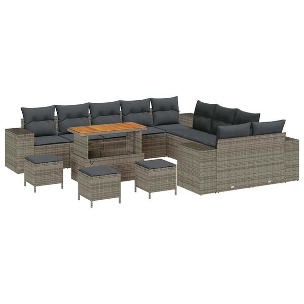 vidaXL Gartensofa-set mit Kissen 14 pcs Grau Poly-Rattan