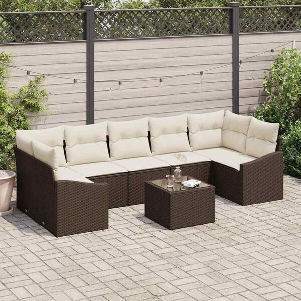 vidaXL Sofa Set mit Kissen Braun und Creme 55 x 55 x 37 cm Poly Rattan