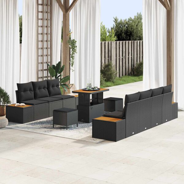 vidaXL Gartensofa-set mit Kissen 10 pcs Schwarz Poly Rattan