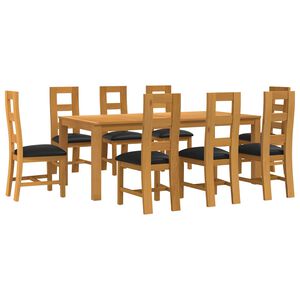 vidaXL Essgruppe 9 Stk. Schwarz Massivholz Eiche