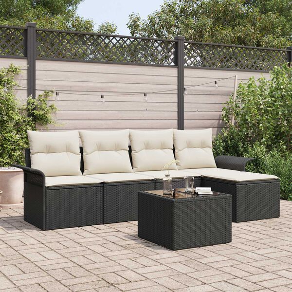 vidaXL Gartensofa-set mit Kissen 6 pcs Schwarz Poly-Rattan