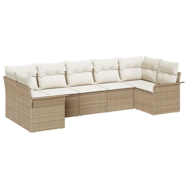 vidaXL Garten-Sofa-Set mit Kissen 7 pcs Beige Poly Rattan