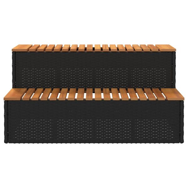 vidaXL Whirlpooltreppe Schwarz 100x50x50,5cm Poly Rattan Akazie Massiv