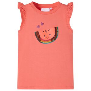 vidaXL Kinder-T-Shirt mit R&uuml;schen&auml;rmeln Korallenrosa 116
