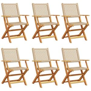vidaXL Gartenst&uuml;hle 6 Stk. Klappbar Beige Poly Rattan & Massivholz