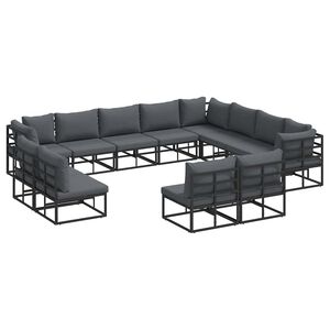 vidaXL Gartensofa-set mit Kissen 12 pcs Schwarz Aluminium