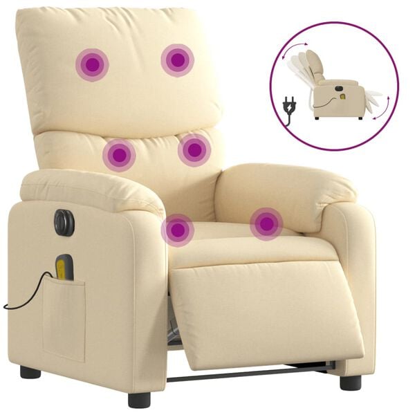 vidaXL Massagesessel Elektrisch Creme Stoff