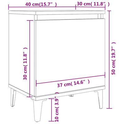 vidaXL Nachttisch mit Metallbeinen Grau 40x30x50 cm