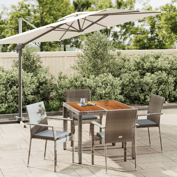 vidaXL 5-tlg. Garten-Essgruppe mit Kissen Grau Poly Rattan