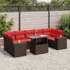 vidaXL 8-tlg. Garten-Sofagarnitur mit Kissen Braun Poly Rattan Akazie