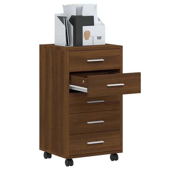 vidaXL Schubladenschrank mit Rollen Braun Eichen-Optik Holzwerkstoff