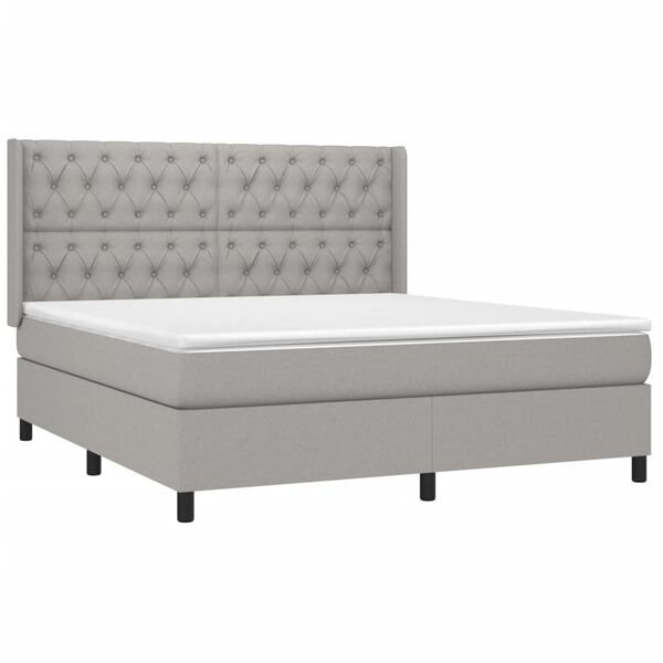 vidaXL Boxspringbett mit Matratze & LED Hellgrau 160x200 cm Stoff
