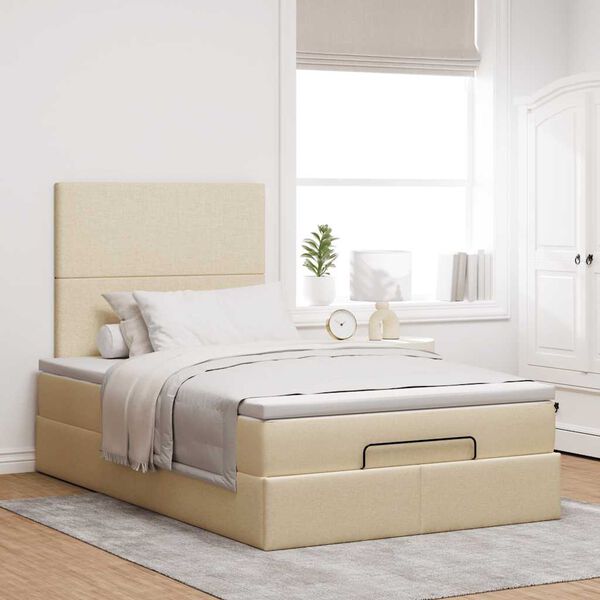 vidaXL Ottoman-Bett mit Matratze Creme 120x190 cm Stoff
