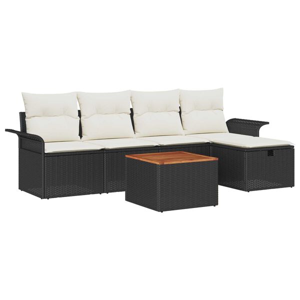vidaXL Gartensofa-set mit Kissen 6 pcs Schwarz Poly-Rattan
