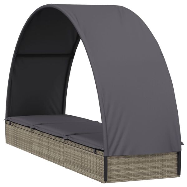 vidaXL Sonnenliege mit Runddach Grau 211x57x140 cm Poly Rattan