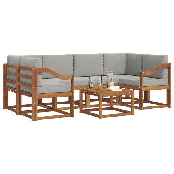 vidaXL Outdoor-Sofagarnitur mit Kissen 7 pcs Nat&uuml;rlich und Hellgrau