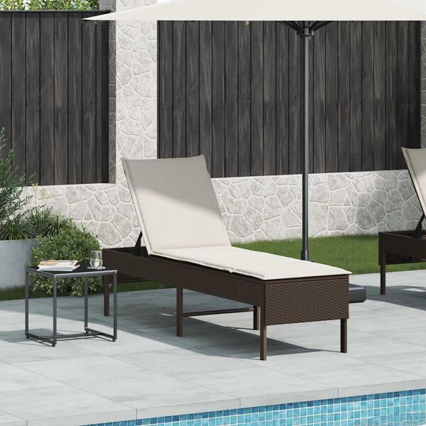 vidaXL Sonnenliege mit Auflage Braun 55x200x44 cm Poly Rattan