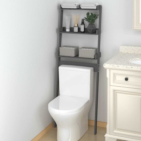 vidaXL Toilettenregal Grau 63,5x32x179 cm Massivholz Kiefer