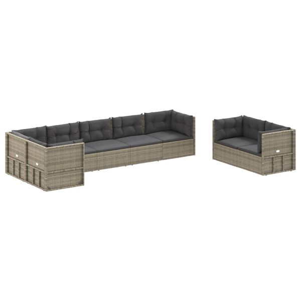 vidaXL 8-tlg. Garten-Lounge-Set mit Kissen Grau Poly Rattan