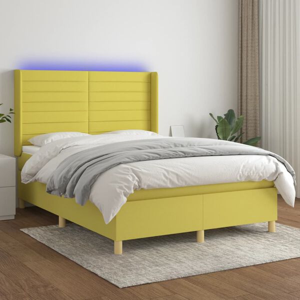 vidaXL Boxspringbett mit Matratze & LED Gr&uuml;n 140x200 cm Stoff
