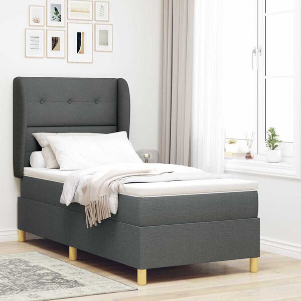 vidaXL Boxspringbett mit Matratze Dunkelgrau 90x190 cm Dunkelgrau
