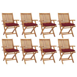 vidaXL Klappst&uuml;hle mit Kissen, 8-teilig, Massivholz Teakholz