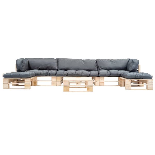 vidaXL 6-tlg. Paletten-Lounge-Set mit Kissen in Grau Holz