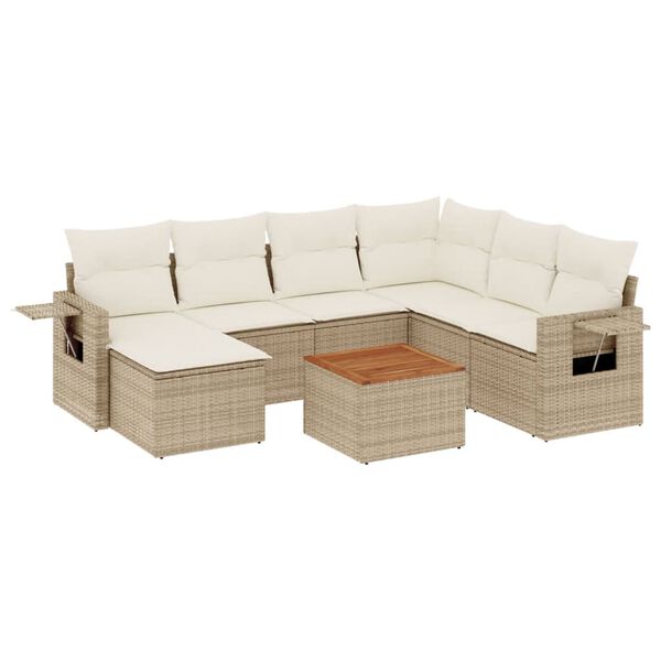 vidaXL 8-tlg. Garten-Sofagarnitur mit Kissen Beige Poly Rattan