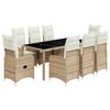 vidaXL 9-tlg. Garten-Bistro-Set mit Kissen Beige Poly Rattan