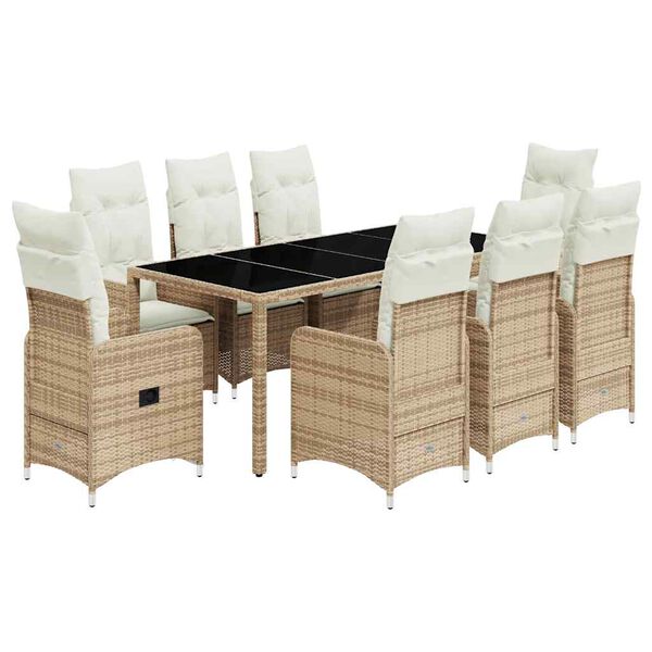 vidaXL 9-tlg. Garten-Bistro-Set mit Kissen Beige Poly Rattan