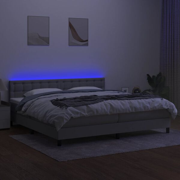 vidaXL Boxspringbett mit Matratze & LED Hellgrau 200x200 cm Stoff