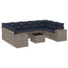 vidaXL 10-teiliges Gartensofa-Set mit Kissen, grau, Polyrattan