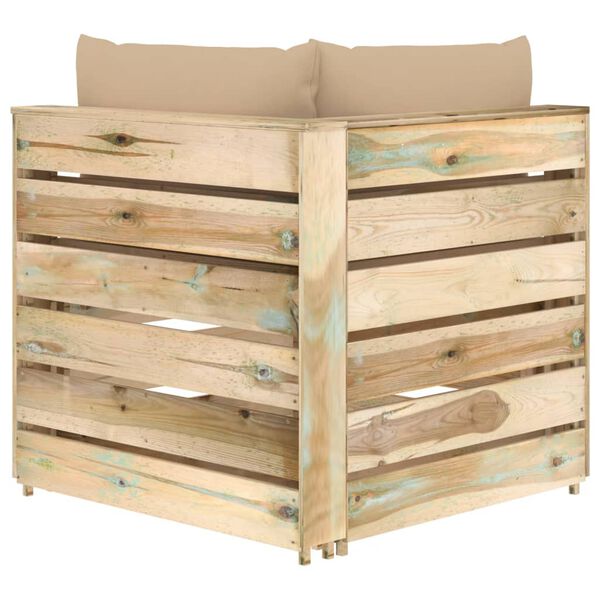 vidaXL Modulares Ecksofa mit Kissen Grün Imprägniertes Holz