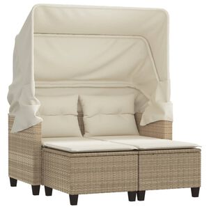 vidaXL Gartensofa 2-Sitzer mit Dach und Hockern Beige Poly Rattan