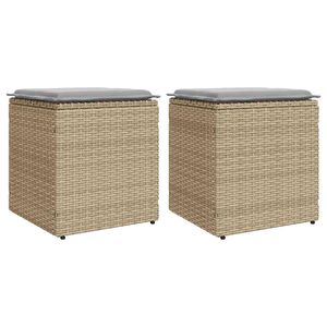 vidaXL Gartenhocker mit Kissen 2 Stk. Beige 40x40x43 cm Poly Rattan